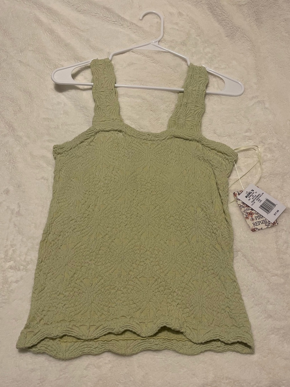 Sage Green Textured Tank with Scalloped Trim